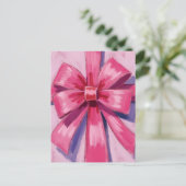 かわいいピンクの蝶結びのリボン・水彩画 ポストカード (スタンド正面)