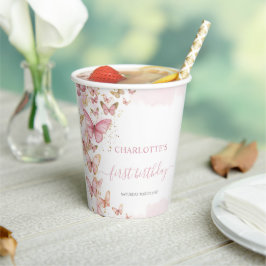 かわいいピンクの蝶 1歳 2歳 スウィート16 誕生日 紙コップ