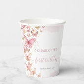 かわいいピンクの蝶 1歳 2歳 スウィート16 誕生日 紙コップ (裏面)
