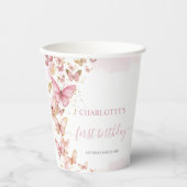 かわいいピンクの蝶 1歳 2歳 スウィート16 誕生日 紙コップ (正面)