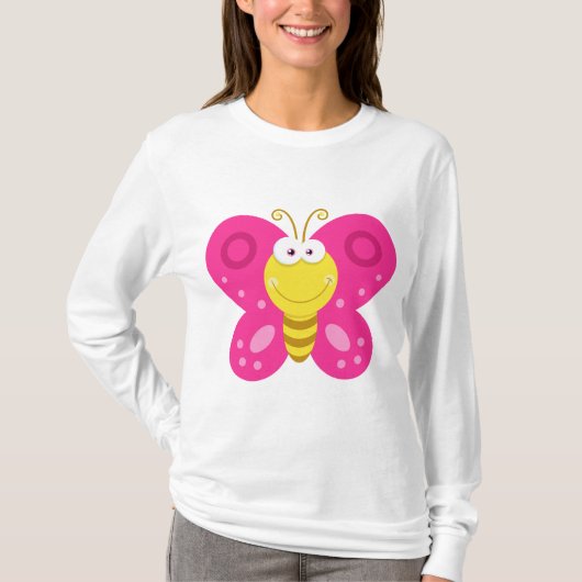 かわいいピンクの蝶 Tシャツ (正面)