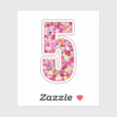 かわいいピンクの装飾ボタニカル花の数字5 シール (シート)