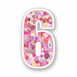 かわいいピンクの装飾ボタニカル花の数字6 シール