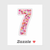 かわいいピンクの装飾的な植物の花の数字7 シール (シート)