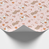 かわいいピンクの西ハロウィンハイランドカウサボテン ラッピングペーパー (角)