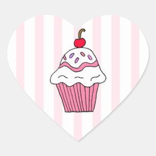 かわいいピンクの誕生日のカップケーキ ハートシール