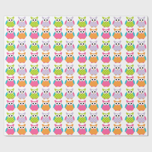かわいいピンクの誕生日のフクロウの包装紙 ラッピングペーパー (フラット)