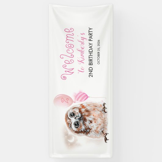 かわいいピンクの誕生日パーティー|過去記事 横断幕 (縦)