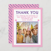 かわいいピンクの誕生日写真 サンキューカード (正面/裏面)