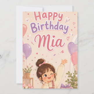 かわいいピンクの誕生日招待状 招待状