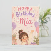 かわいいピンクの誕生日招待状 招待状 (スタンド正面)