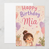 かわいいピンクの誕生日招待状 招待状 (正面/裏面)