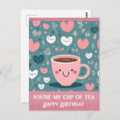 かわいいピンクの誕生日 あなたは私のお茶のカップ ハート ポストカード (正面/裏面)