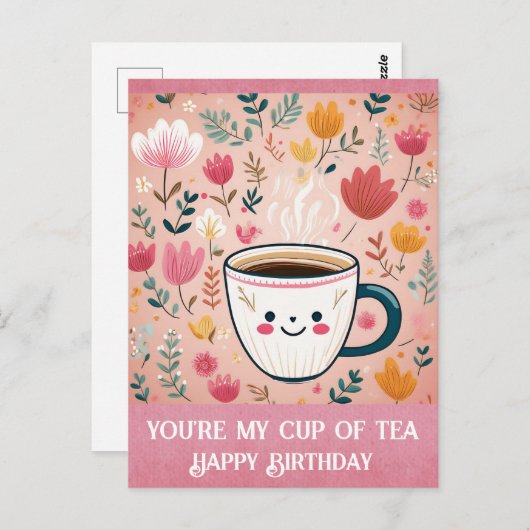 かわいいピンクの誕生日 あなたは私のお茶のカップ ポストカード (正面/裏面)