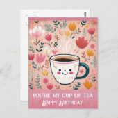 かわいいピンクの誕生日　あなたは私のお茶の茶葉 ポストカード (正面/裏面)