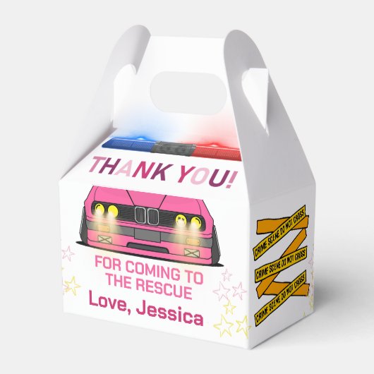 かわいいピンクの警察少女の誕生日パーティー フェイバーボックス (裏面サイド)