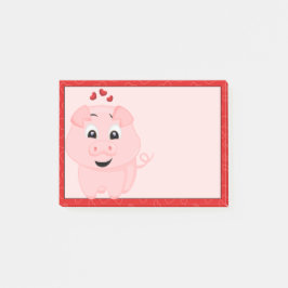 かわいいピンクの豚とハート ポストイット