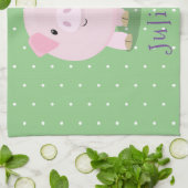 かわいいピンクの豚のイラスト キッチンタオル (折り畳み)