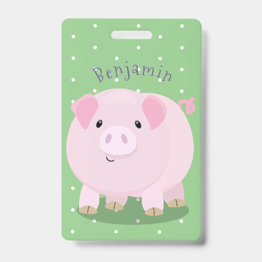 かわいいピンクの豚のイラスト バッジ (正面)