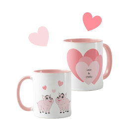 かわいいピンクの豚のカップル マグカップ