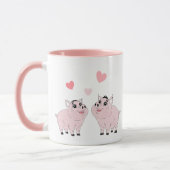 かわいいピンクの豚のカップル マグカップ (左)
