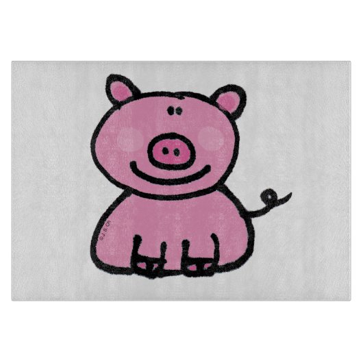 かわいいピンクの豚のキャラクター カッティングボード (正面)