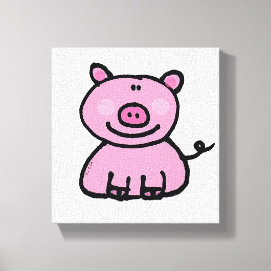 かわいいピンクの豚のキャラクター キャンバスプリント (正面)