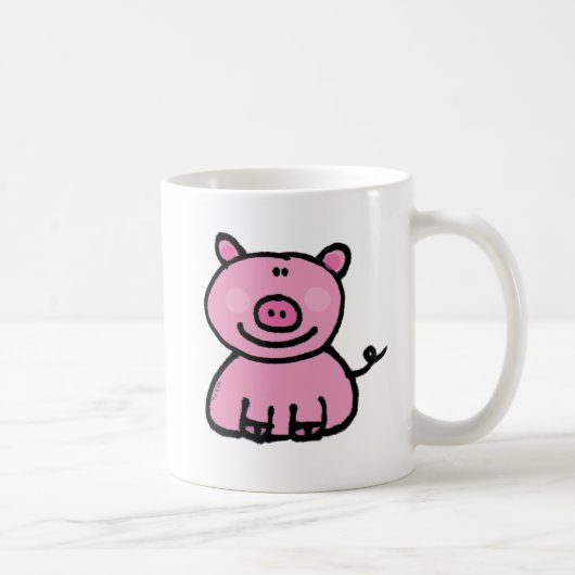 かわいいピンクの豚のキャラクター コーヒーマグカップ (右)