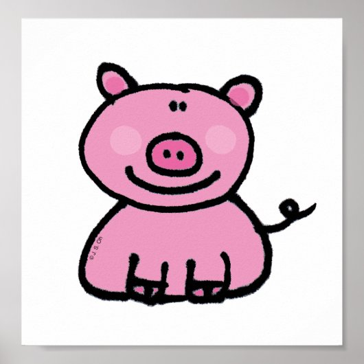 かわいいピンクの豚のキャラクター ポスター (正面)
