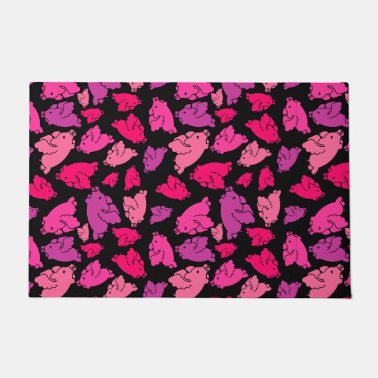 かわいいピンクの豚のパターン ドアマット (正面)