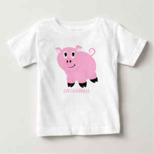 かわいいピンクの豚の女の子 ベビーTシャツ