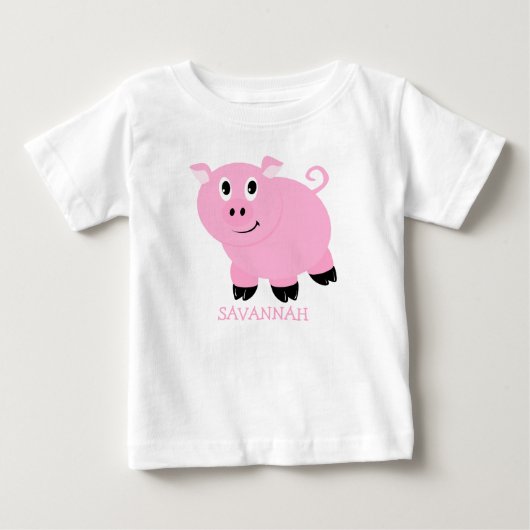 かわいいピンクの豚の女の子 ベビーTシャツ (正面)