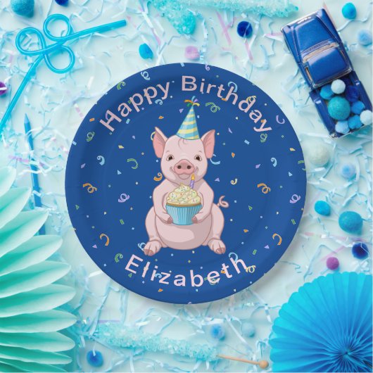 かわいいピンクの豚の子供の誕生日パーティー動物ケーキハット ペーパープレート (パーティー)