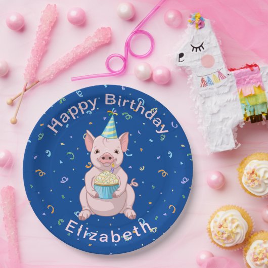 かわいいピンクの豚の子供の誕生日パーティー動物ケーキハット ペーパープレート (パーティー)
