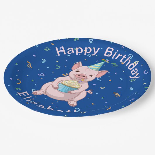 かわいいピンクの豚の子供の誕生日パーティー動物ケーキハット ペーパープレート (アングル)