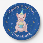 かわいいピンクの豚の子供の誕生日パーティー動物ケーキハット ペーパープレート (正面)