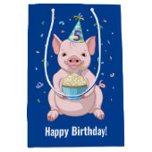 かわいいピンクの豚の子供の誕生日パーティー動物ケーキハット ミディアムペーパーバッグ (正面)