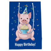 かわいいピンクの豚の子供の誕生日パーティー動物ケーキハット ミディアムペーパーバッグ (裏面)
