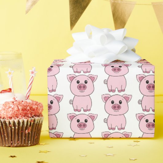 かわいいピンクの豚の農場動物のキャラクター ラッピングペーパー (誕生日パーティー)