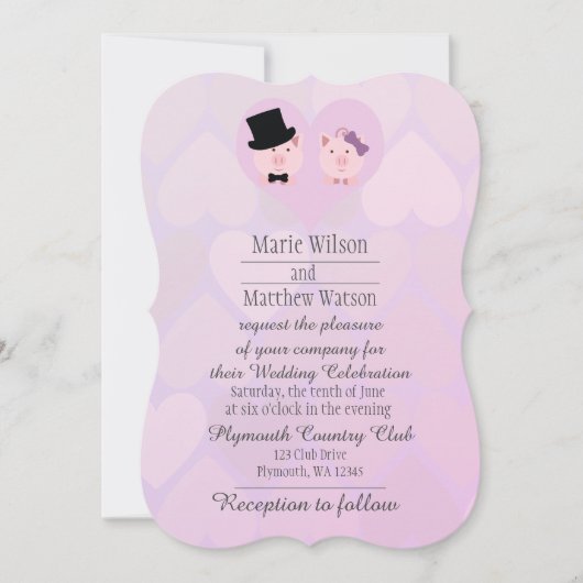 かわいいピンクの豚を愛結婚して 招待状 (正面)