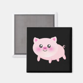 かわいいピンクの豚オンブラック マグネット (正面/裏面)
