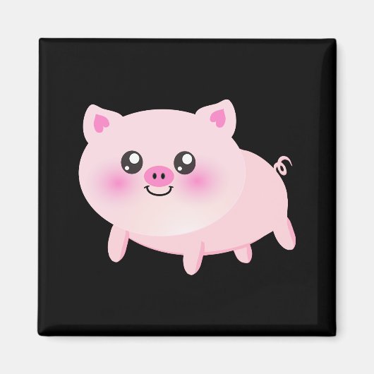 かわいいピンクの豚オンブラック マグネット (正面)