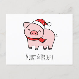 かわいいピンクの豚メリーと明るいミニマシンプルリスト シーズンポストカード