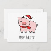 かわいいピンクの豚メリーと明るいミニマシンプルリスト シーズンポストカード (正面/裏面)