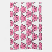 かわいいピンクの豚 キッチンタオル (縦)