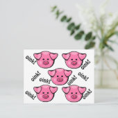 かわいいピンクの豚 ポストカード (スタンド正面)