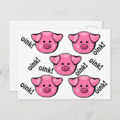 かわいいピンクの豚 ポストカード (正面/裏面)