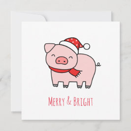 かわいいピンクの豚 メリーアンドブライト ミニマリストホリデー シーズンカード