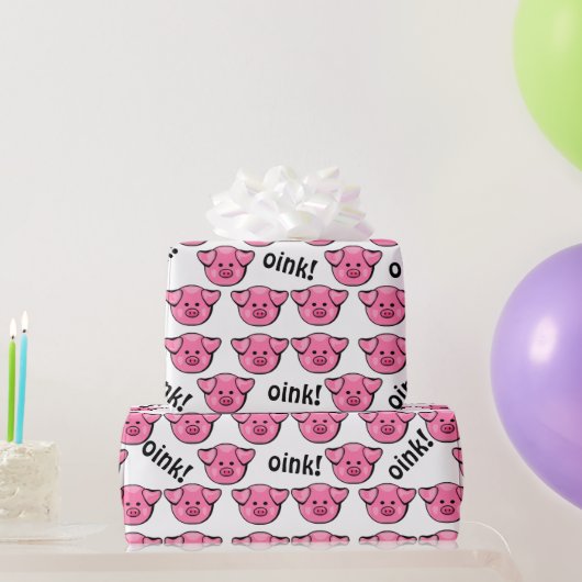 かわいいピンクの豚 ラッピングペーパー (パーティーギフト)