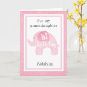 かわいいピンクの象が1歳の誕生日の孫娘 カード (黄色い花)